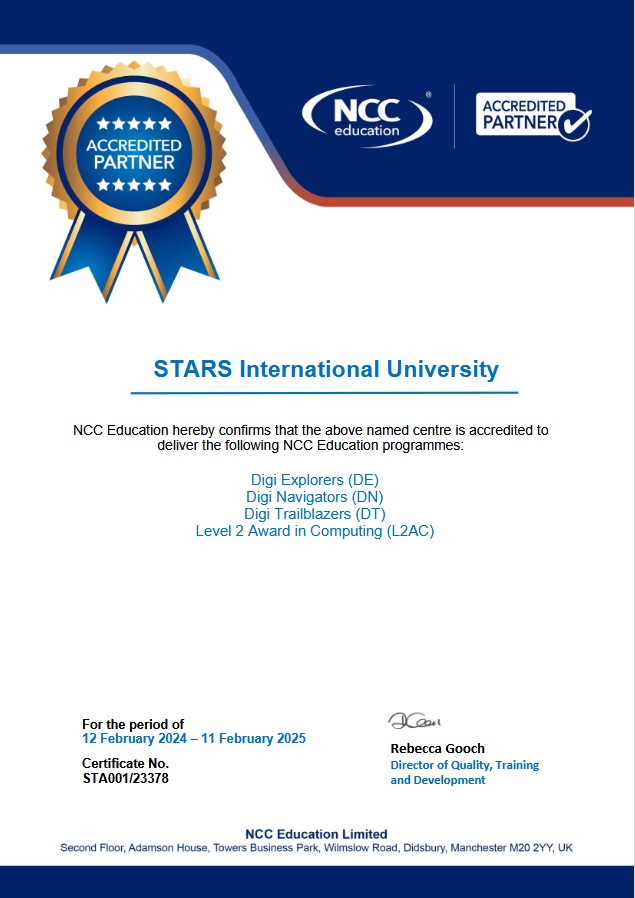 STARS International University имеет аккредитацию DIGI/L2AC, подтверждающую соответствие образовательной программы установленным стандартам качества и право учреждения реализовывать подготовку студентов по данному направлению.
